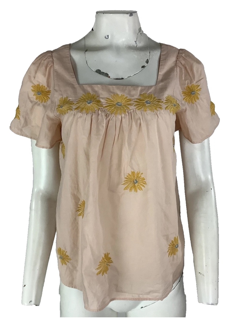 Madewell Sz S Floral Embroidered Butterfly Swing Travel Peasant Boho Top Pink